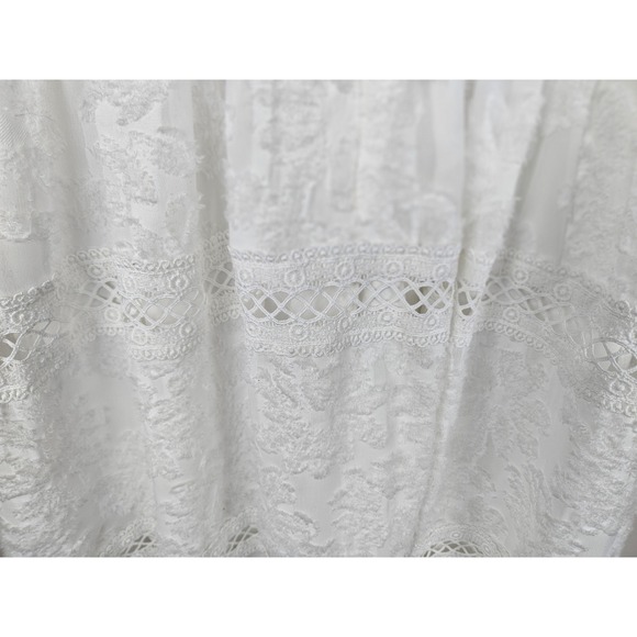 Gibson Latimer Womens White Textured Floral Flutter Sleeve Lace Trim Dress M - Picture 7 of 11